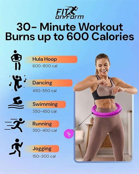 FIT ON FORM INFINITY WEIGHTED HULA HOOP FOR ADULTS WEIGHT LOSS – SMART EXERCISE EQUIPMENT FOR HOME, ADJUSTABLE PILATES CIRCLE WITH 24 KNOTS (47IN) – FITNESS RINGS FOR WOMEN, WAIST TRAINER, ABS WORKOUT