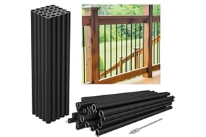 WQINJK 50-Pack 32" x3/4" Aluminum Deck Balusters Hollow Round Deck Railing Spindles Matte Coated Black for Wood and Composite Deck Indoor Outdoor