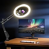 UBeesize 12’’ Ring Light with Overhead Phone Mount, LED Selfie Light with Stand and Phone Holder for iPhone and Laptop, Desk