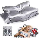 CCidea Cervical Neck Support Pillow for Sleeping & Pain Relief – Ergonomic Contour Memory Foam Pillows for Side/Back/Stomach Sleepers, 2 Heights with Removable Silk Satin Cover - Gifts for Men & Women