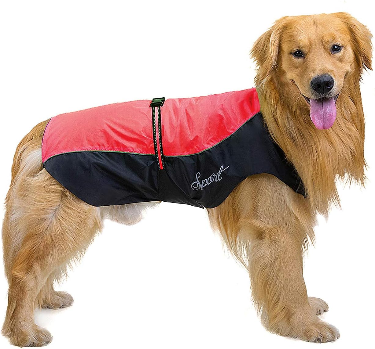 Ranphy Waterproof Dog Raincoat for Medium Large dogs Reflective Adjustable Breathable Jackets Mesh Poncho Clothes Outdoor Sports Pet Vest Coat Labrador Rainwear with High Neckline Collar Red 3XL
