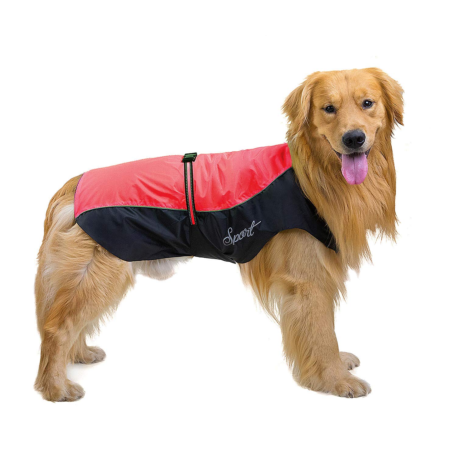 Ranphy Waterproof Dog Raincoat for Medium Large dogs Reflective Adjustable Breathable Jackets Mesh Poncho Clothes Outdoor Sports Pet Vest Coat Labrador Rainwear with High Neckline Collar Red 3XL