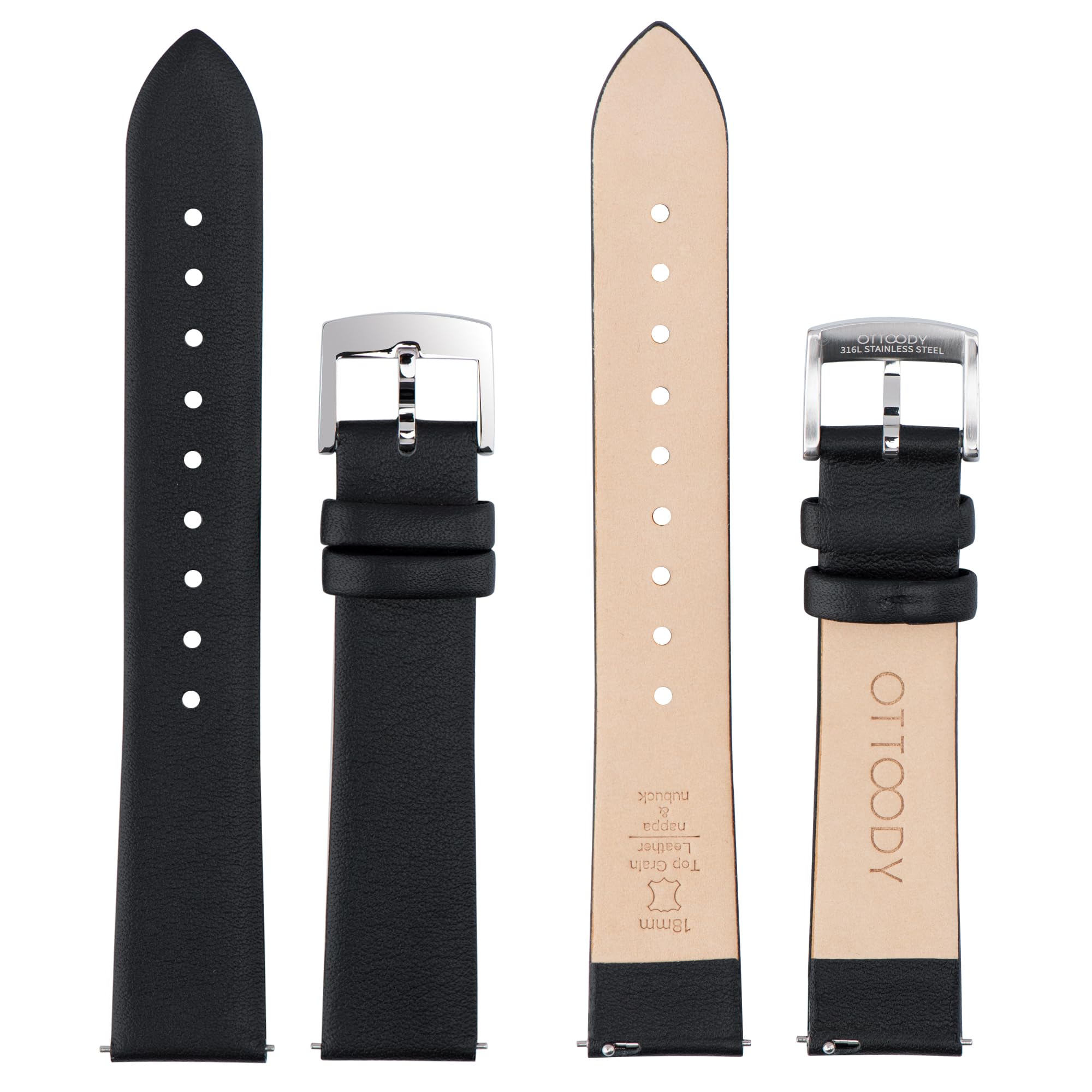 OTTOODY Leather Watch Bands Quick Release Watch Straps, Elegant & Ultra-Soft Top Grain Leather Watch Band for Women Men, Choice of Color & Width - 12mm 14mm 16mm 18mm 20mm 22mm for Watch & Smartwatch