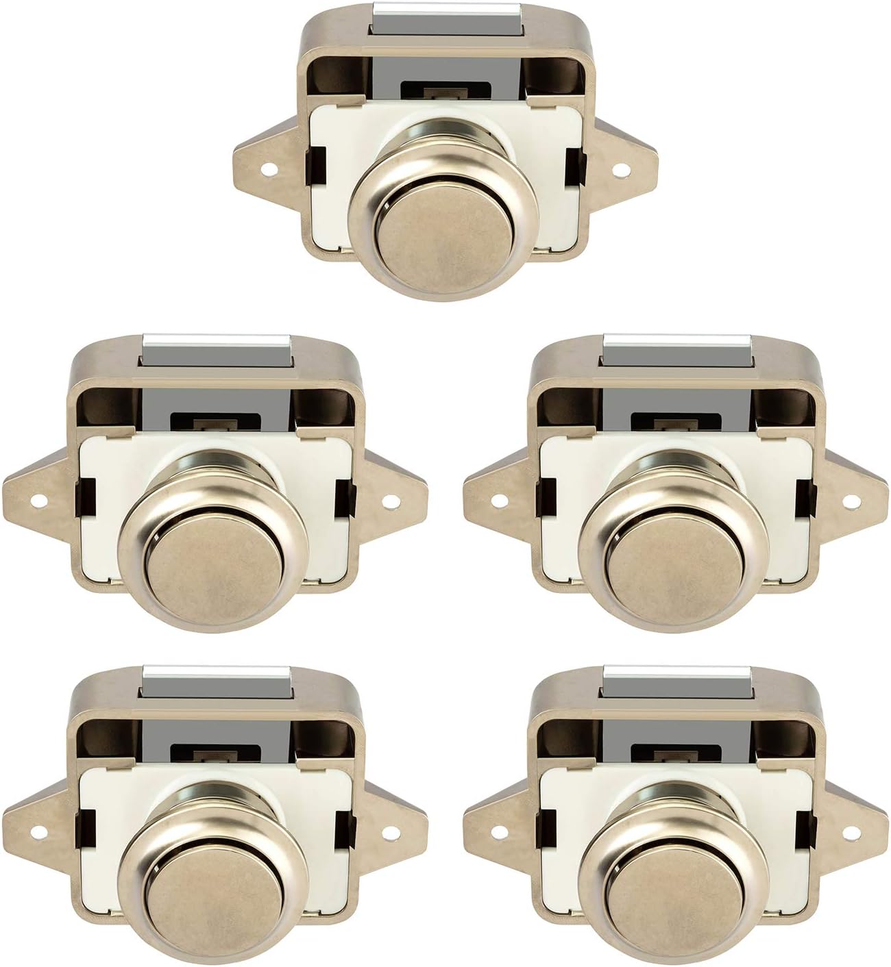 OCGIG 5PCS Push Button Cabinet Door Catch Lock Caravan Motorhome Camper Latch Cupboard Champagne Gold Knob