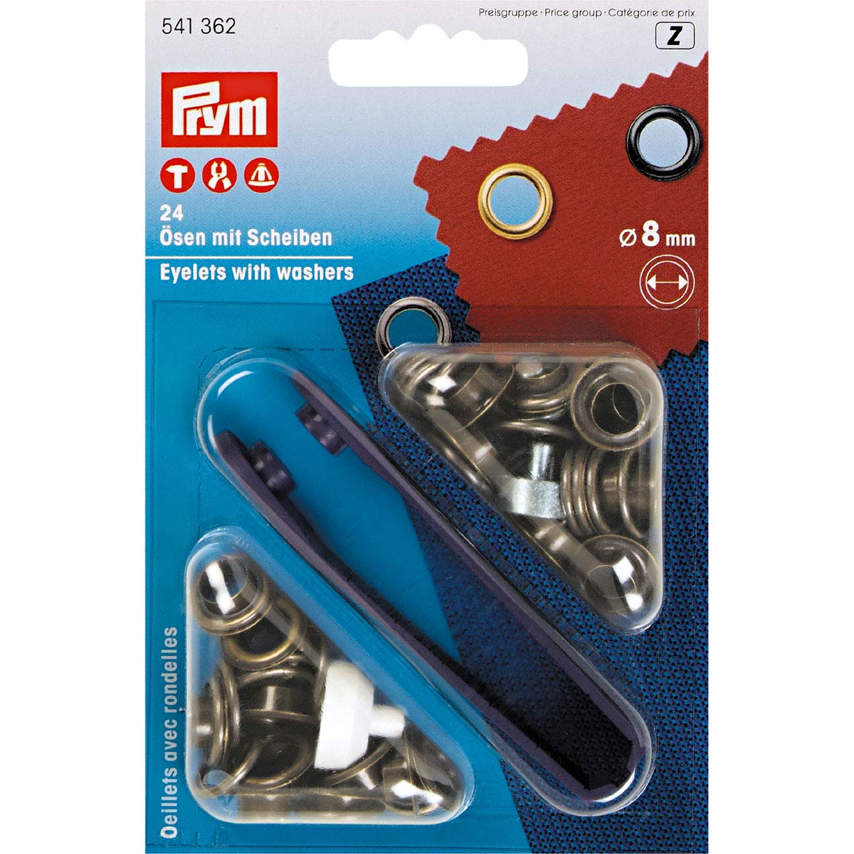 Prym Antique Brass-coloured 8mm Eyelets + Washers (24pc), Metal, 14 x 9.5 x 2.5 cm