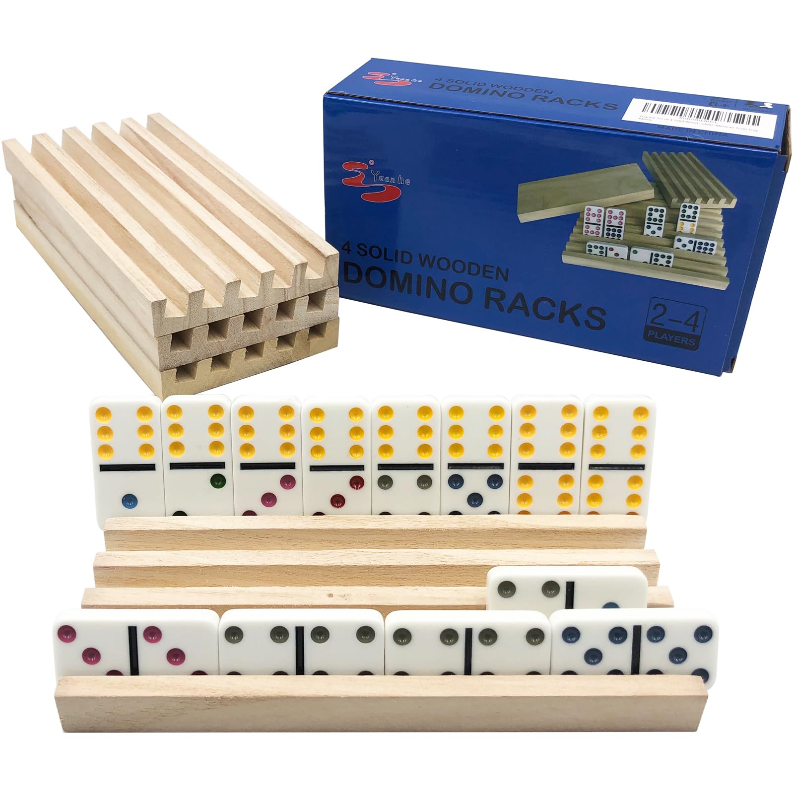 Photo 1 of Yuanhe Domino Holder Trays Rack - Set of 4 Wooden Tiles Stand Holders for Mexican Train Rummy Chickenfoot