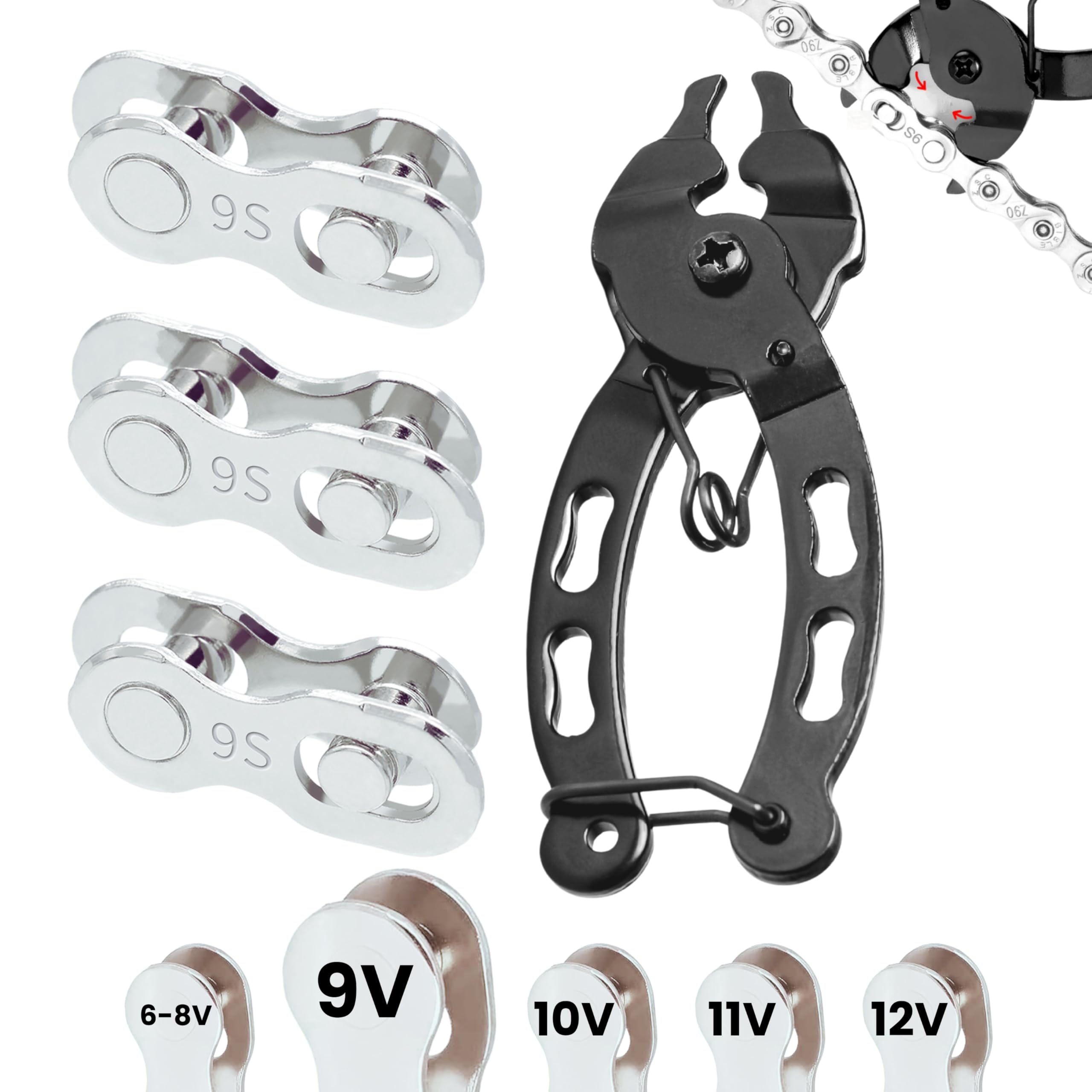 3 Pairs of speed Links and plier (9 Speed Levels, Silver)