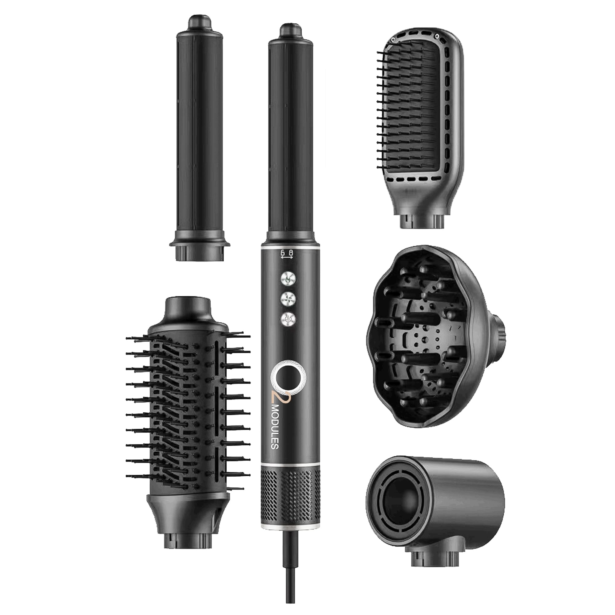 Photo 1 of Flexible Styler and Hair Dryer – Professional O2MODULES Air Styler with 6 Attachments, 3 Heat & Airspeed Settings, Curl, Volumize & Smooth Hair with Ion Technology, by O2.