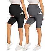 Fotociti Maternity Shorts with Pockets Over The Belly,8" Pregnancy Biker Yoga Active Workout