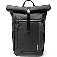 tomtoc Roll Top Laptop Backpack, Lightweight, Water-Resistant Commute Expandable Casual Daypack for 13-15.6 inch MacBook, Rucksack for Work College Trip, Capacity Adjustable 17-20L, Black