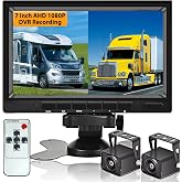 AHD Dual Backup Camera with 7'' 1080P DVR Monitor | Front and Rear View Camera Waterproof, Night Vision, Reversing Camera for Truck Pick Up RV Camper Bus, 12V-36V