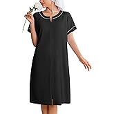 Ekouaer Women Zipper Robe Short Waffle Knit Bathrobe Lightweight Housecoat Soft Knee Length Loungewear with Pockets Black, L