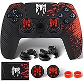 PlayRealm Silicone Skin Cover Sticker x 1 & Extender Grips x 2 for PS5 Controller Spider Edtion Red