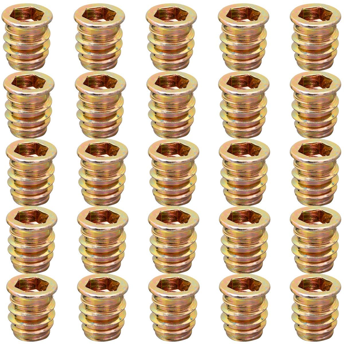 YoiYee Heavy Duty Wood Furniture M8 x 15mm Threaded Insert Nuts Interface Hex Socket Drive Zinc Yellow Passivated - 25pcs — image 1