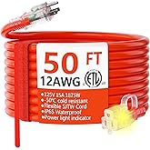 HUANCHAIN 12/3 Gauge Heavy Duty Outdoor Extension Cord 50 ft Waterproof with Lighted end, Flexible Cold-Resistant 3 Prong Ele