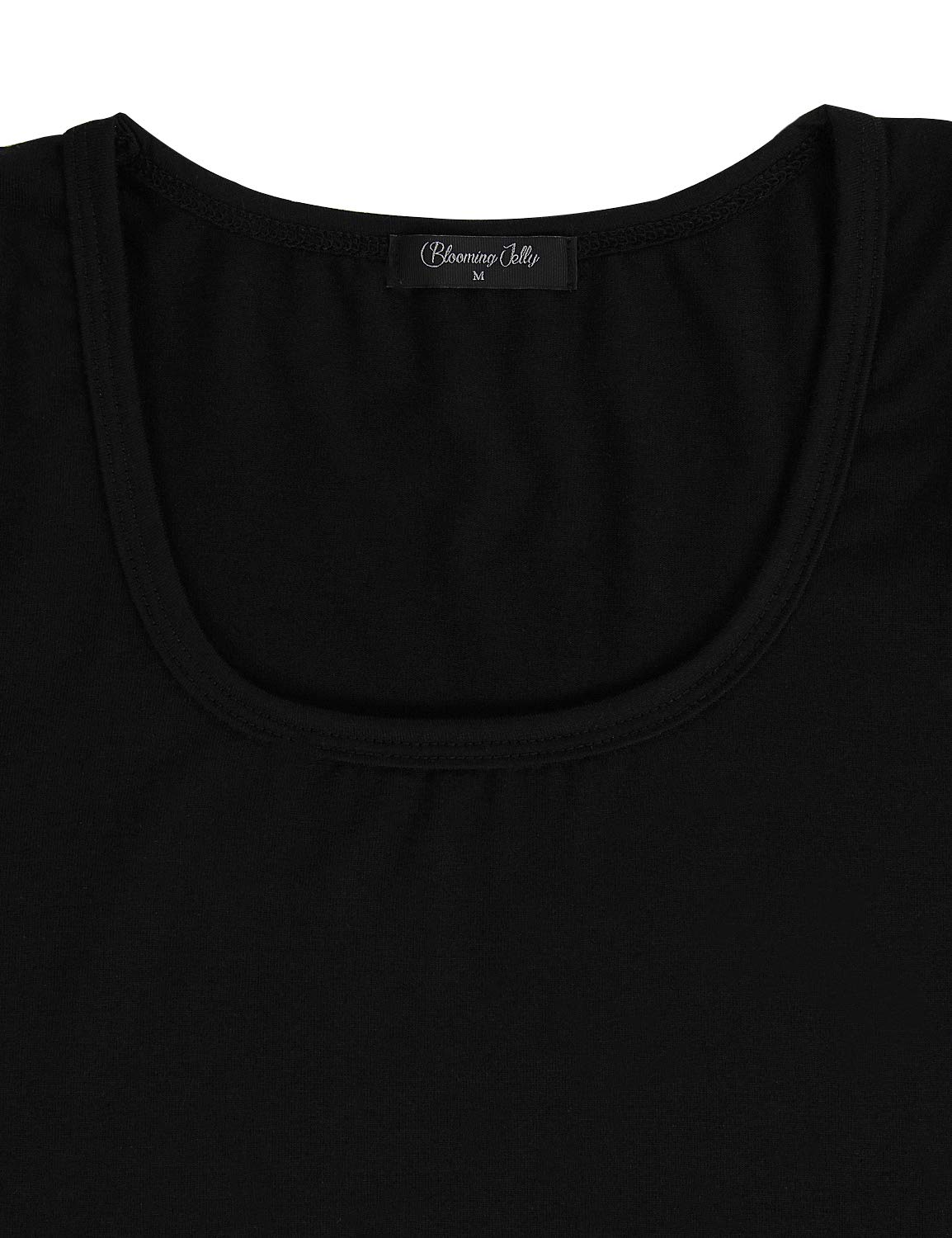 Blooming Jelly Womens Summer Cold Shoulder Tops Cut Out Square Collar Casual Tunic T Shirt for Ladies Black,S