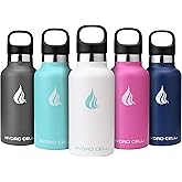 HYDRO CELL Stainless Steel Water Bottle with Straw & 2 Standard Mouth Lids (32oz 24oz 20oz 16oz) Keeps Liquids Hot or Cold w/Double Wall Vacuum Insulated Leak Proof Sport Design (White 16oz)