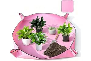 Pink Plant Repotting Mat 19.7" x 19.7", Waterproof PVC Gardening Mat for Indoor Plants, Double-Sided Transplanting Pad, Folda