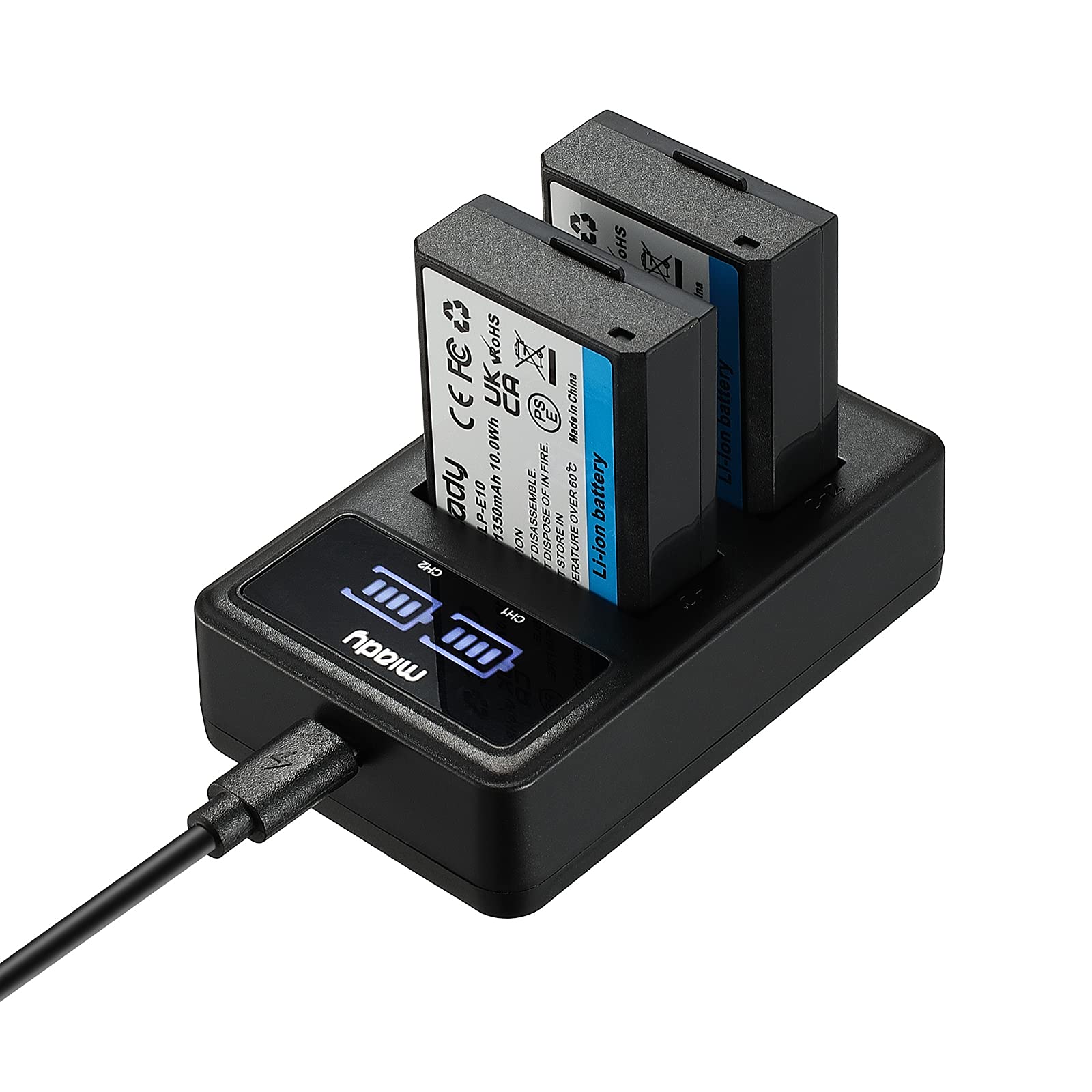 Miady 2-Pack LP-E10 Battery and Camera Battery Charger Set Compatible with Canon EOS Rebel T3, T5, T6, Kiss X50, X70, EOS 1100D, 1200D, 1300D and More