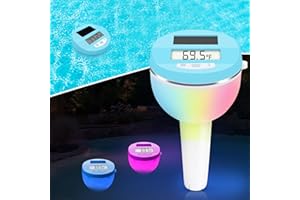Pircaath Digital Pool Thermometer Floating Easy Read, Solar Pool Thermometer with Dynamic RGB Lights & Large LCD Backlit Display, IP68 Waterproof Swimming Temperature Gauge for Hot Tub, Spa - Blue
