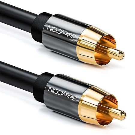 deleyCON 10m Subwoofer Kabel - Cinch RCA Digitales Koaxialkabel - Vergoldete Stecker - Audio Kabel für Subwoofer AV Receiver 