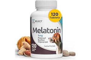 K9 Select Melatonin for Dogs - Calming Aid for Dogs - Adrenal Support Dog Sleep Aid - Reduce Stress, Pet Melatonin Calming Treats for Medium Sized Dogs - 3 mg, 120 Peanut Butter Flavored Tablets