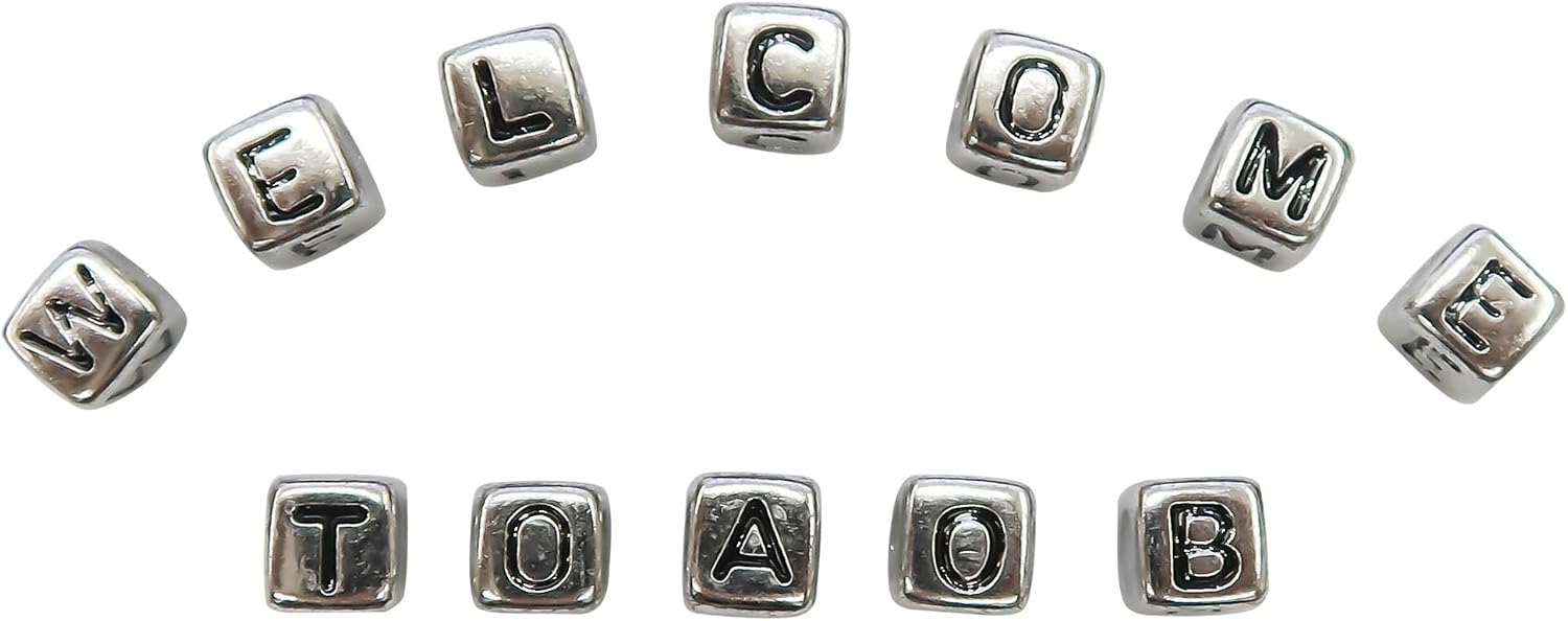 TOAOB 200pcs Cube Letter Beads Silver Tone Acrylic Alphabet 6mm Block Shape with Black Word for Necklace Bracelet Jewellery Making - Image 5