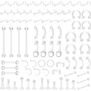 SUNTARYI 82-Pack Clear Piercing Retainer Bioflex Plastic Body Jewelry | Nose Eyebrow Lip Septum Ear Navel Tongue Discreet Ind