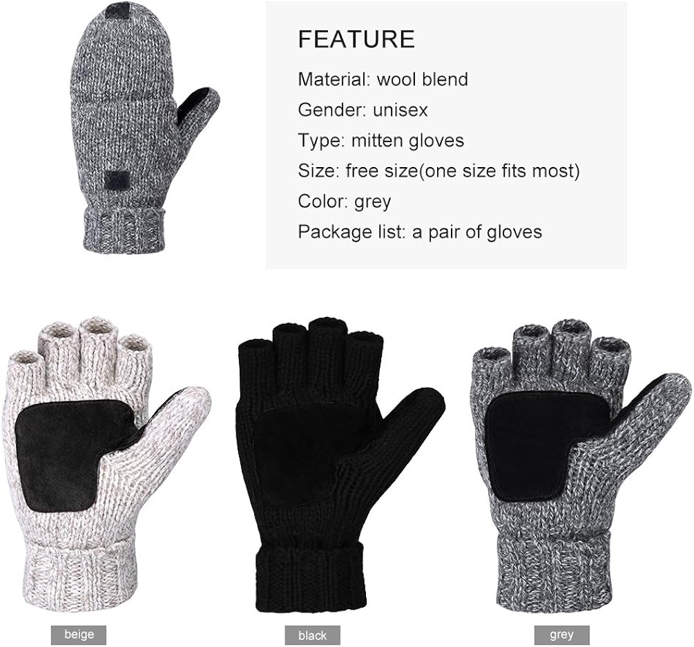 VBIGER Winter Gloves Warm Wool Mittens With Mitten Cover at  Men’s Clothing store