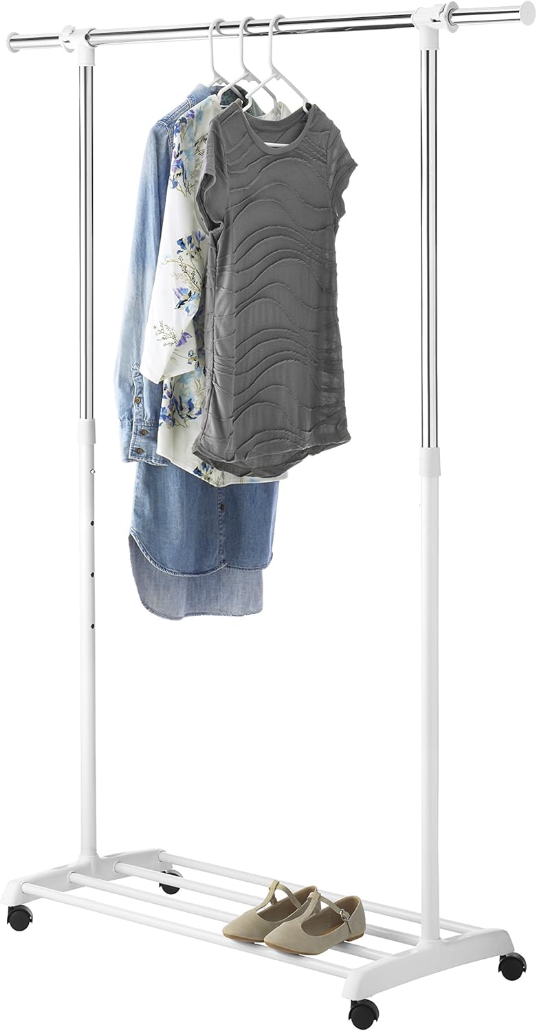 Whitmor Deluxe Adjustable Garment Rack - Rolling Clothes Organizer - White and Chrome: Home & Kitchen