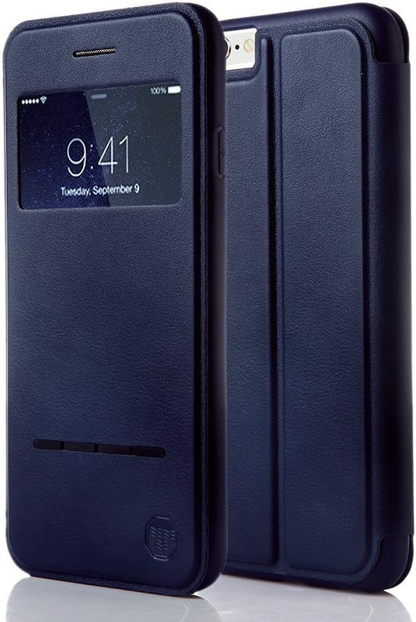 Nouske iPhone 6 Plus/iPhone 6S Plus Smart Sensor Touch View Window Flip Case Cover, Embedded Magnetic Closure Secure Lock and Stand Feature, TPU bumper shell cradle, Sufficient 360 protection, Unique Functional Design, Navy Blue / Midnight Blue