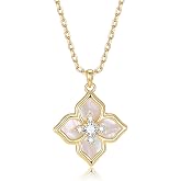 Women's Gold Lucky Floral Necklace -14K Gold Plated Dainty Flower Pendant | Cubic Zirconia Design Suit for Party Prom Daily Wear, Christmas Birthday Holiday Gift for Her Mom Wife Daughter Girlfriend