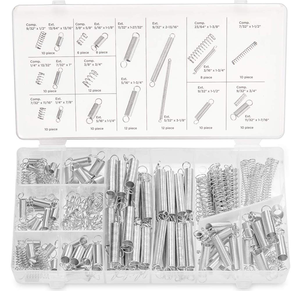 200 PCS Springs Assorted Extension and Compression Springs Metal Tension Spring Set with a Storage Box, 20 Sizes