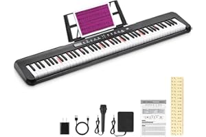 RIVVTA 88 Key Light-Up Keyboard Piano Velocity-Sensitive Keys Full-sized Digital Piano with 200 Tone 200 Rhythm 80 Demo Portable Electric Keyboard with Sticker Sustain Pedal Black
