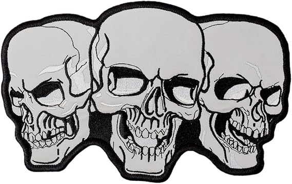 REFFLECTIVE THREE SKULL | Embroidered Sew-On Patch | Ideal for adorning