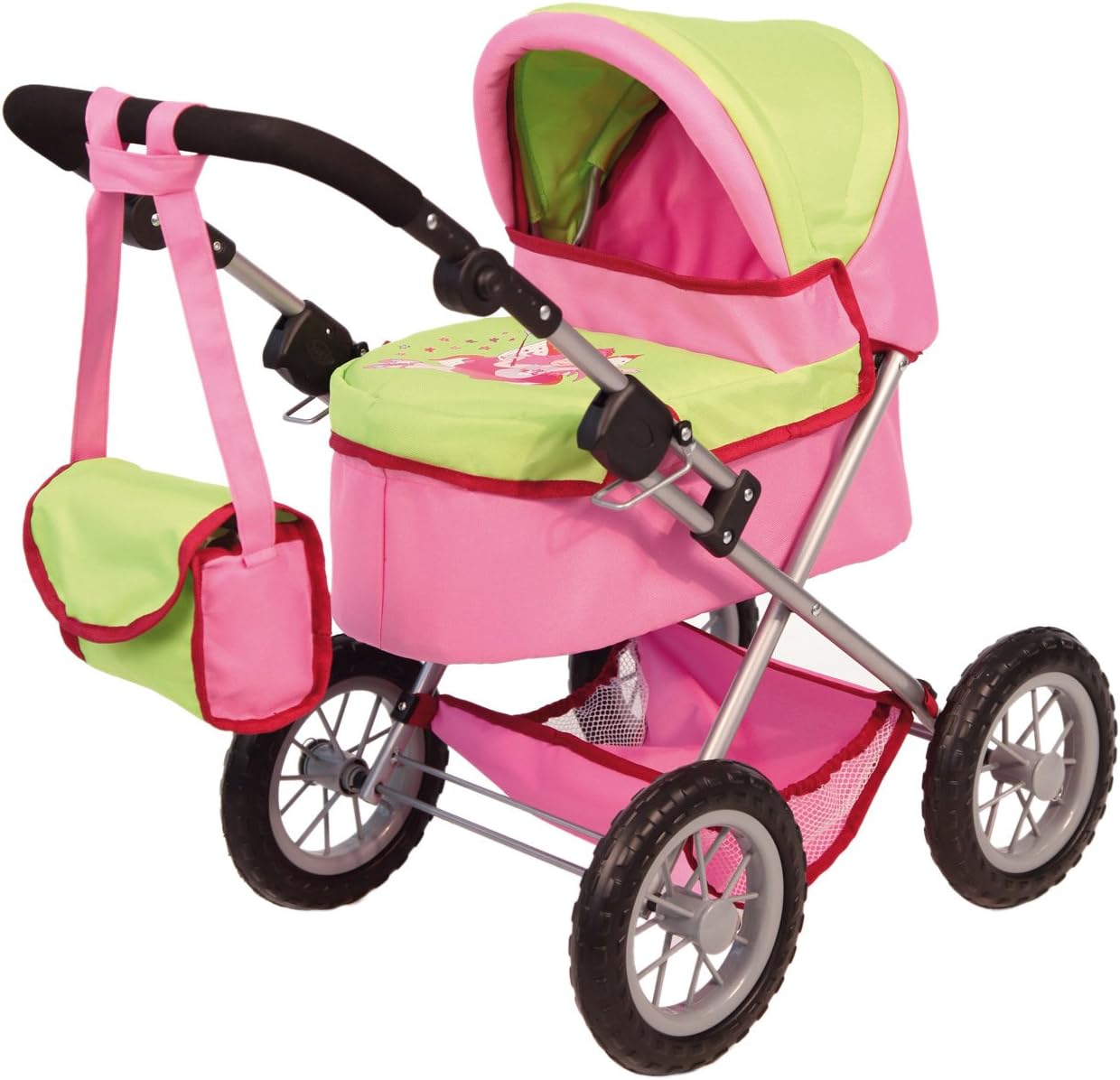 green dolls pram