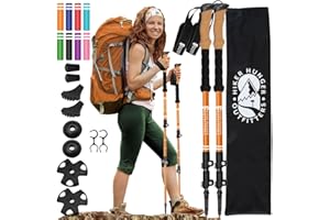 HIKER HUNGER OUTFITTERS Aircraft Aluminum Trekking Poles by USA Brand - Ultra Strong Lightweight Collapsible Hiking Poles w/Cork Grips & Quick Adjustable Flip Locks
