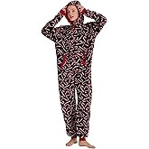 Focupaja Unisex Christmas Onesie Pajamas Hooded Comfy Flannel Zipper One Piece Sleepwear Matching Jumpsuit for Family Couples