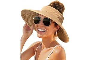 FURTALK Sun Hats for Women Wide Brim Beach Hat Straw Visor Ponytail Summer UV Packable Foldable Beach Vacation Essentials