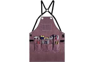 OPTIGRAM Waxed Canvas Durable Tool Apron, Heavy Duty Work Shop Apron with 10 Pockets, Woodworking Apron for Safty Protection