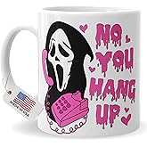 4GIFTSAKE Ghostface Halloween Mug 11oz - 'No You Hang Up' Design | Spooky Scream Horror Coffee Cup for Fans and Collectors | Perfect for Halloween Decor & Coffee Lovers