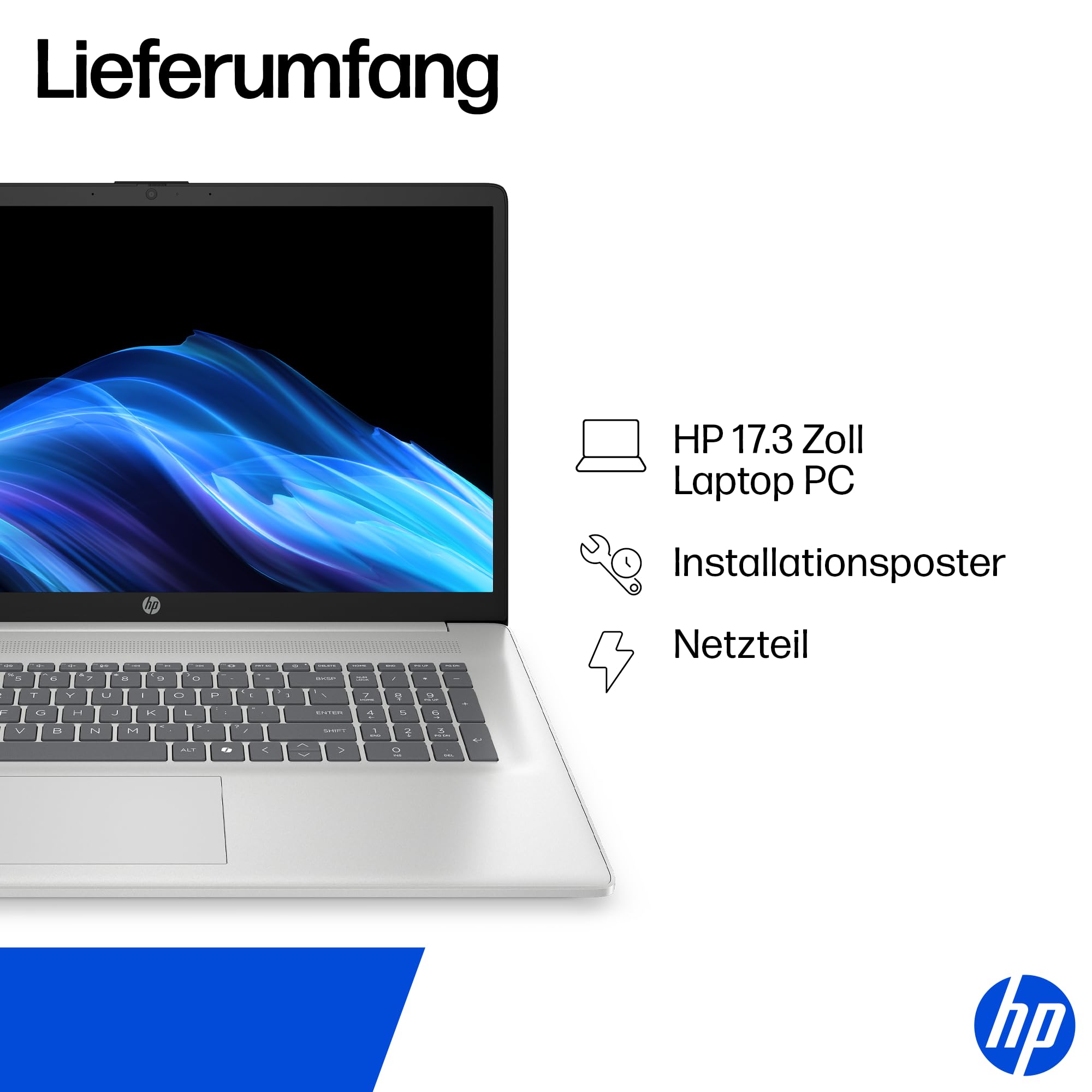 HP Laptop mit 17,3" FHD Display, Intel Core i7-1355U, 16 GB DDR4 RAM, 1 TB SSD, Intel Iris Grafik, Windows 11, QWERTZ, Silber inkl. 25 GB Dropbox-Speicher für 12 Monate 8