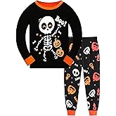Toddler Boys Halloween Skeleton Glow-in-The-Dark Pajamas Cotton Pjs for Boy Jammies Kids Sleepwear Clothes Sets Size 2-7T