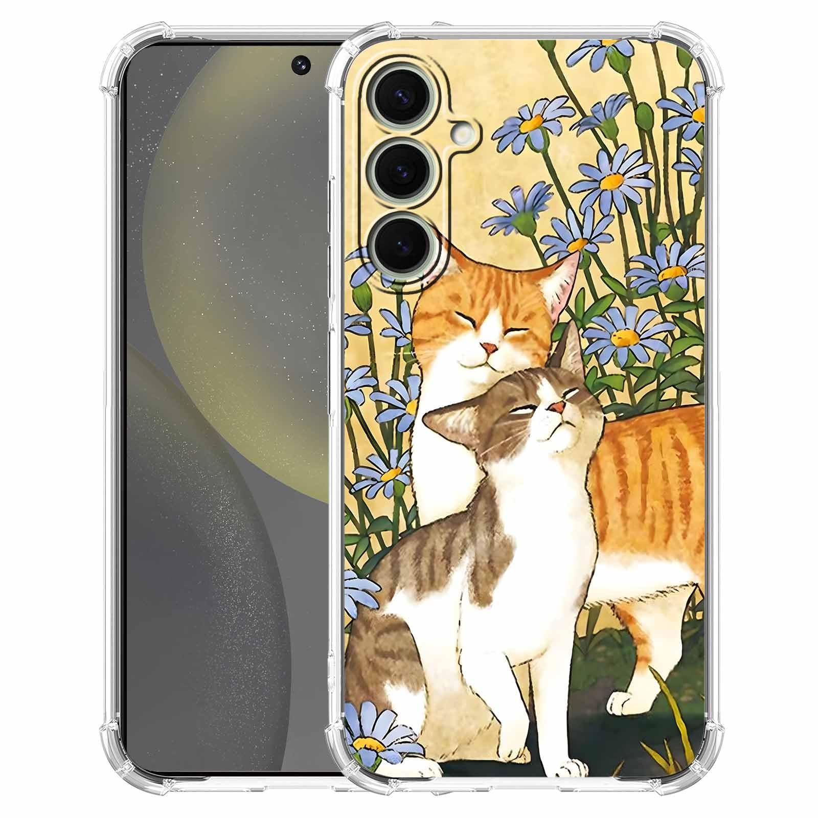 Photo 1 of malegaon Cat Flower Case for Samsung Galaxy S24,Aesthetic Cute Animals Pattern, Soft TPU Full Cover Case for Galaxy S24