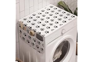 Ambesonne Paw Print Washing Machine Organizer, Puppy Kitten Dog and Cat Themed Repetitive Pet Foot's Stains Concept, Anti-slip Fabric Top Cover for Washer and Dryer, 47" x 18.5", Grey White