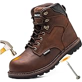 TOSAFZXY Work Safety Boots for Men Durable Crazy-Horse Leather Indestructible Steel Toe Waterproof and Non-Slip Better Warmth Men Work Shoes