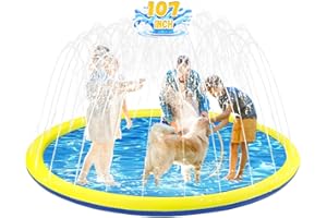 GIVEUPLAY 107 inch Extra Large Non-Slip Splash Pad Sprinkler for Kid and Dog, Kiddie Dog Pool, Toddler Outdoor Toys for Ages 3-12 Boys Girls, Summer Outdoor Water Kids Toys, Parent Games, Backyard, Lawn