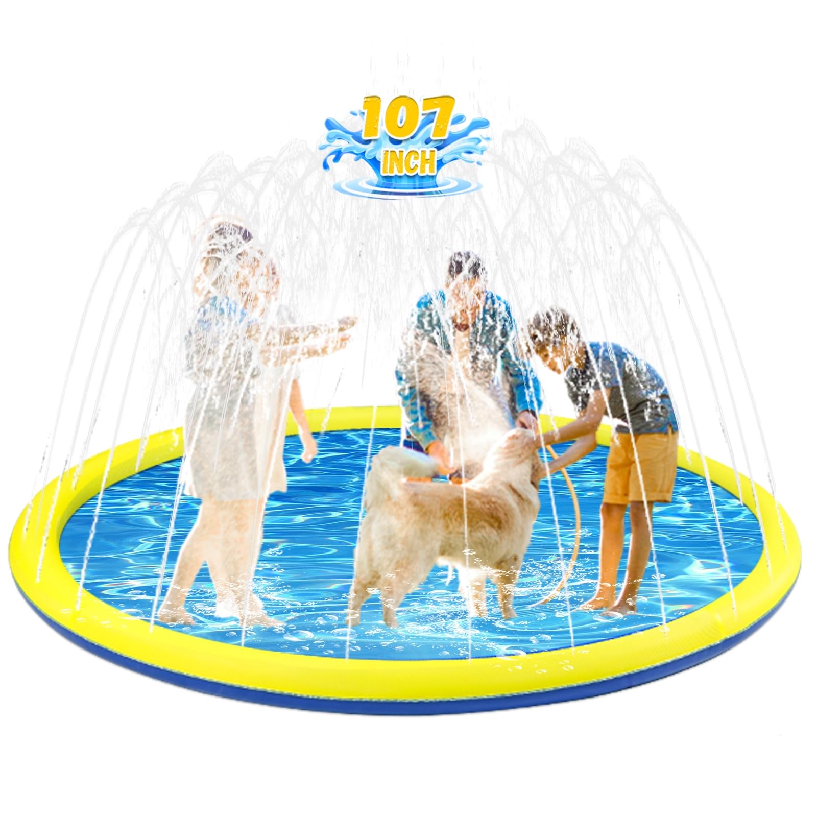 Photo 1 of 107 inch Extra Large Non-Slip Splash Pad Sprinkler for Kid and Dog, Kiddie Dog Pool, Toddler Outdoor Toys for Ages 3-12 Boys Girls, Summer Outdoor Water Kids Toys, Parent Games, Backyard, Lawn