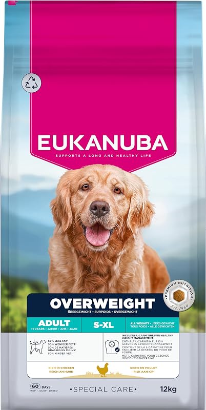 Overweight pour Chiens au Poulet - Aliment Sec Special Care à Faible teneur en matières Grasses, destiné à la Perte de Poids des Chiens sujets à la Surcharge pondérale, 12 kg