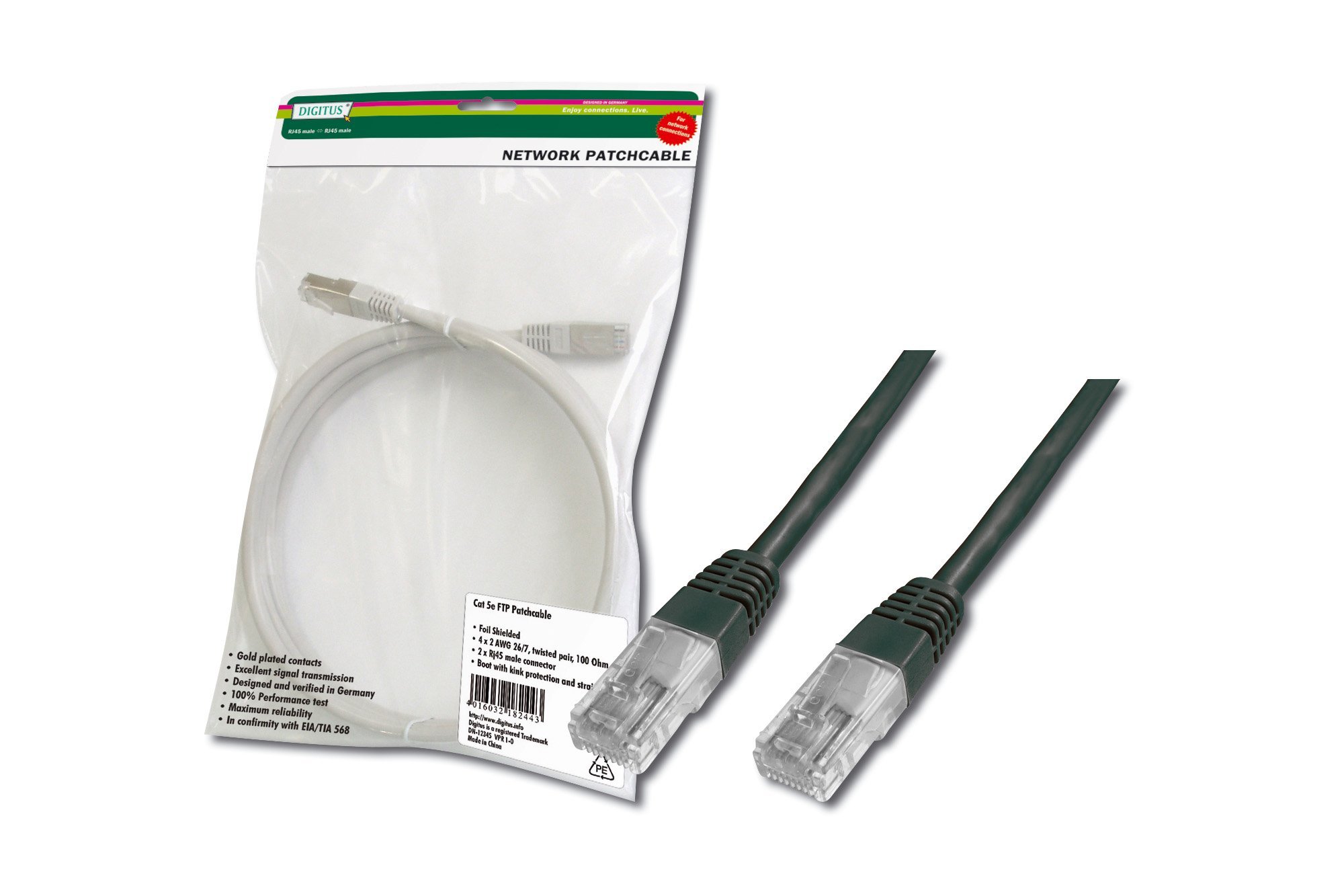 DIGITUS LAN Cable Cat 5e - 0.5m - RJ45 Network Cable - U/UTP Unshielded - Compatible with Cat6 & Cat5 - Black